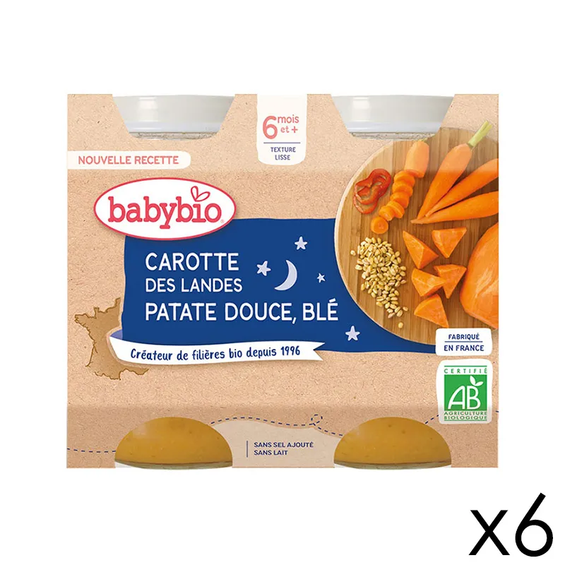 12x220g Pots Bonne Nuit Carotte Patate douce & Blé BIO - 6m+-0