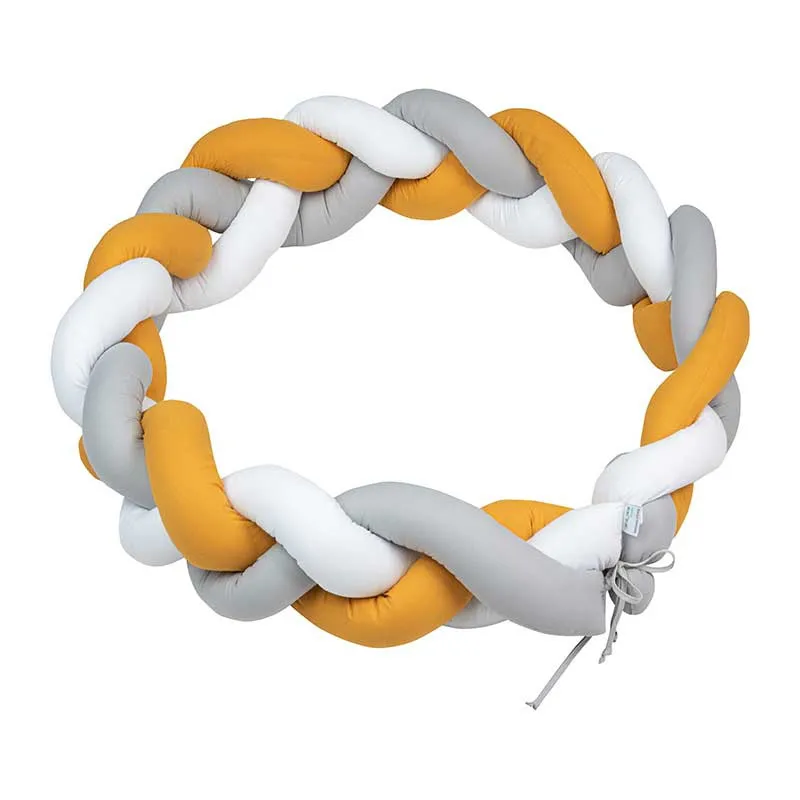 Tour de lit tressé Plaine Jaune/Gris/Blanc - 210cm-0
