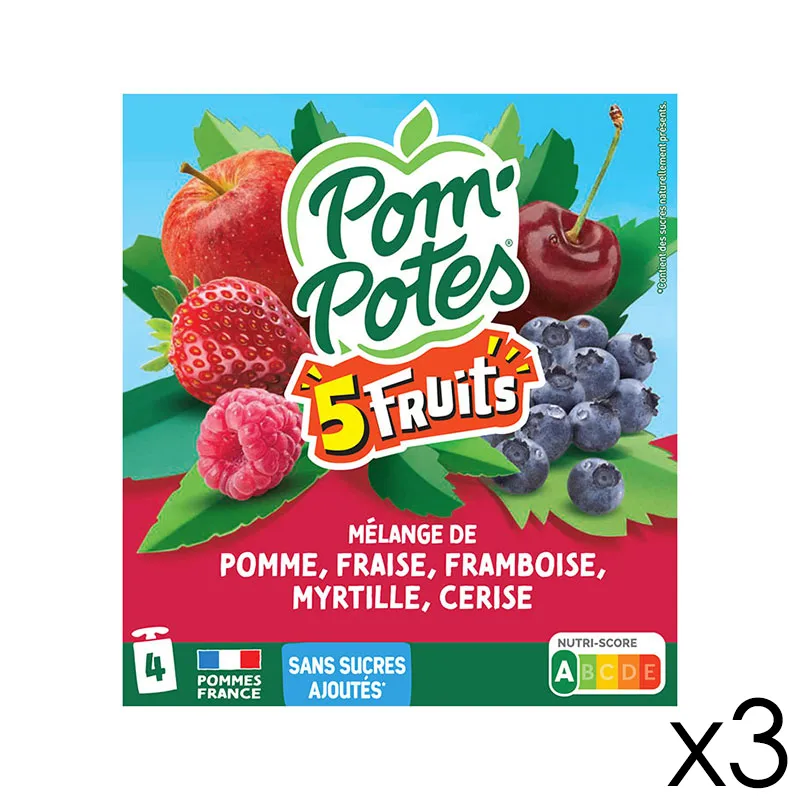 12 Compotes Gourdes 5 Fruits Rouges Pomme Cerise Fraise Framboise Myrtille - 12x90g-0