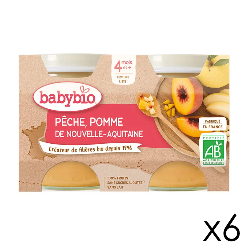 12x130g Pots Fruits Pêche & Pomme BIO - 4m+-0