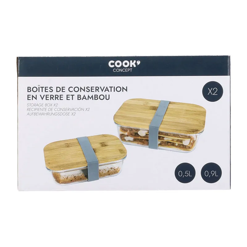 2 Boîtes de conservation couvercle bambou - 19,7x15cm-5