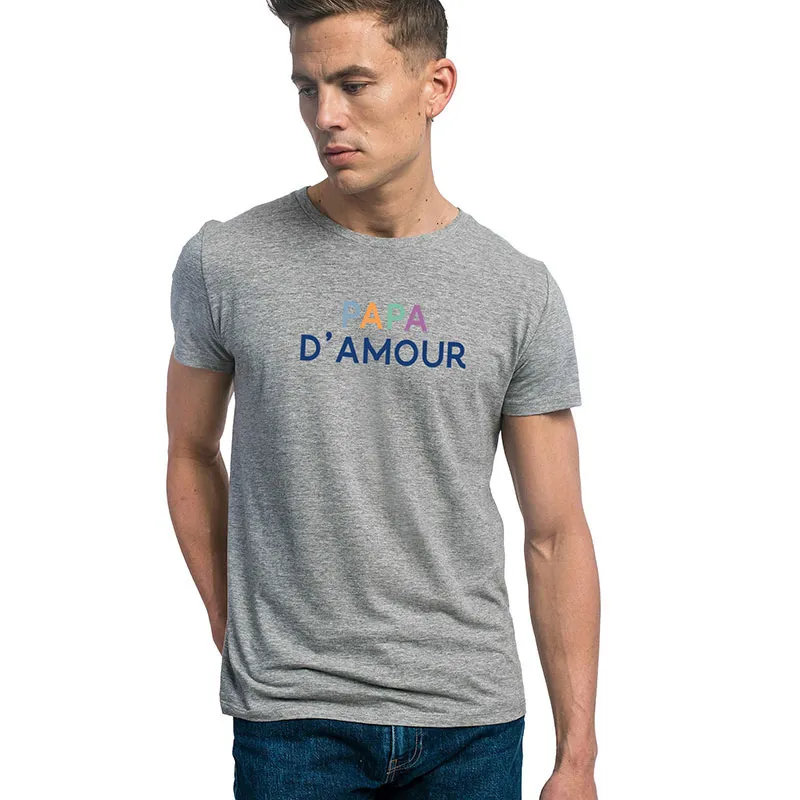 T-shirt Homme Papa d'amour coloré BIO - Gris Chiné-0