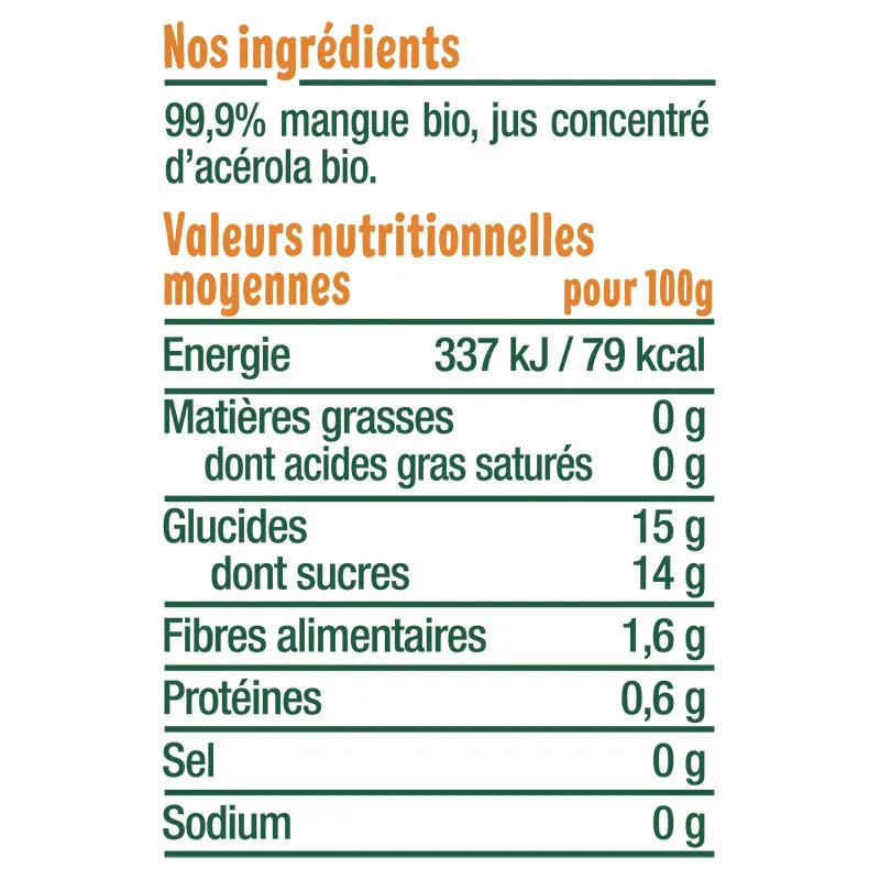 10x120g Gourdes Mangue BIO - 4m+-2