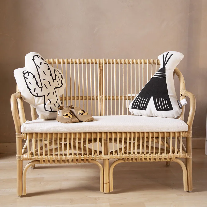 Banc Rotin pour enfants avec coussin - Naturel/Blanc-0