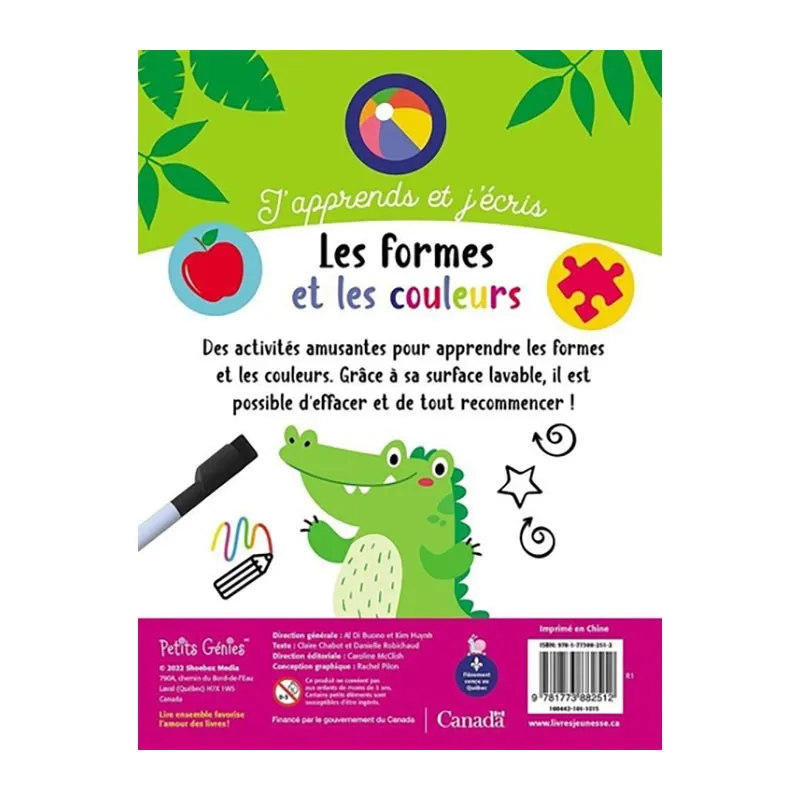 J'apprends & j'écris Formes et couleurs + feutre - 3+-1