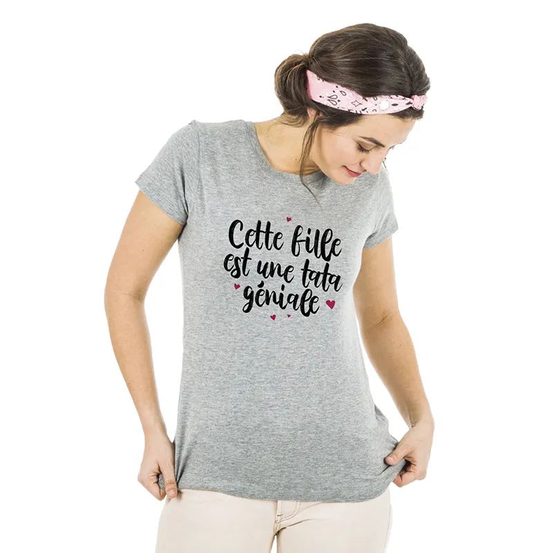 T-shirt Femme BIO Cette fille est une tata géniale - Gris chiné-0
