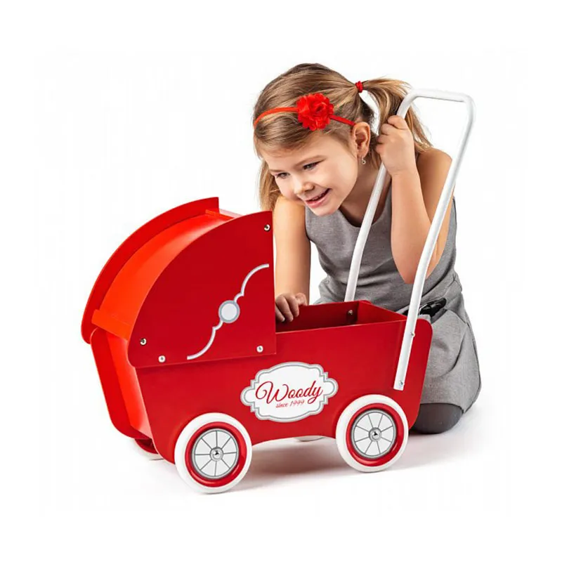 Landau en bois rouge pour poupée - 24m+-2