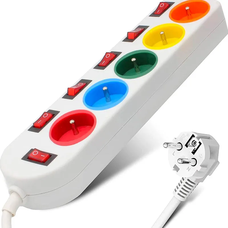 Bloc multiprise 5 prises couleur interrupteurs indiv. - 3680W-4