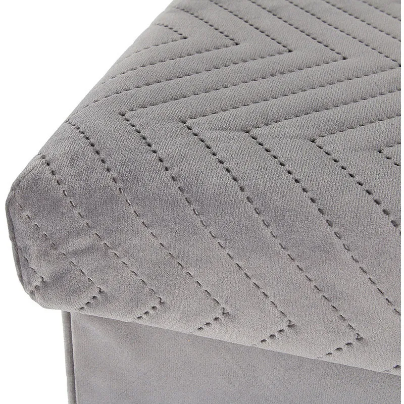 Coffre-banc pliable velours motif Gris - 76x38cm-4
