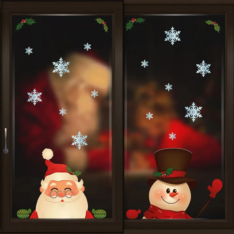Stickers - Père Noël & Bonhomme de neige à la fenêtre-0
