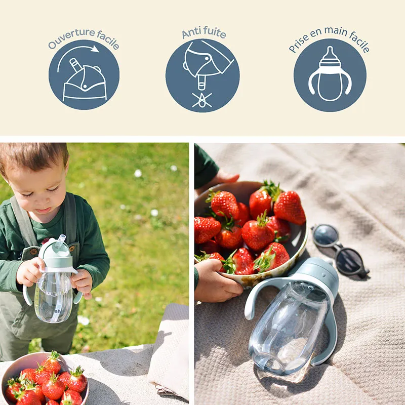 Tasse d'apprentissage avec paille Gris minéral - 300ml-3