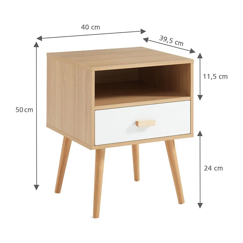 Table de chevet Ulos Effet chêne/Blanc - 40x39,5x50cm-5