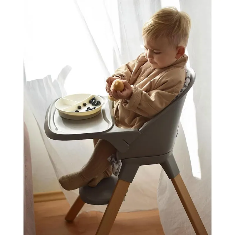 Chaise haute évolutive + Coussin Gris - 6m+-2