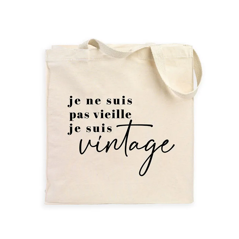 Tote bag Je ne suis pas vieille je suis vintage - Naturel-0