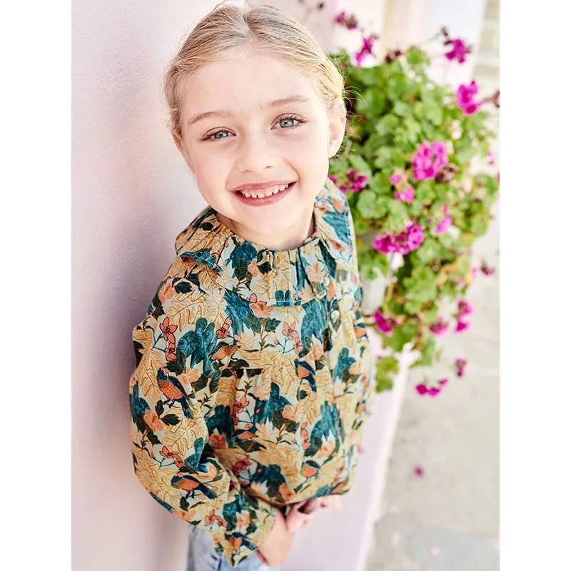 Blouse imprimée fleurs fille - Vert-4