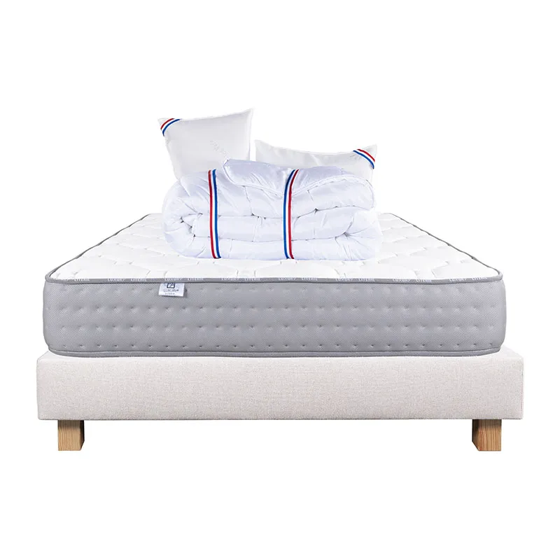Matelas Zen 20cm mém. de forme ferme + Sommier Beige 20cm + 2 Oreillers + Couette-0