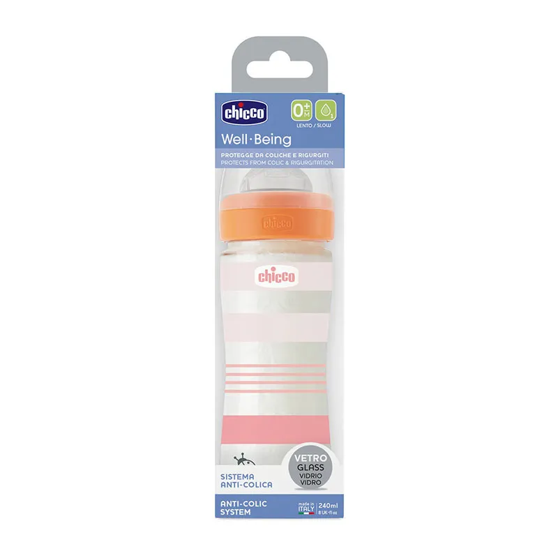 Biberon Bien-être en verre 240ml flux lent Orange - 0m+-2