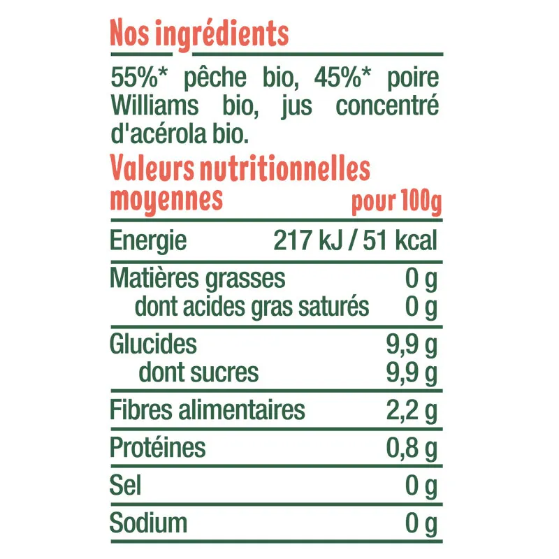 10x120g Gourdes Poire Pêche BIO - 4m+-2