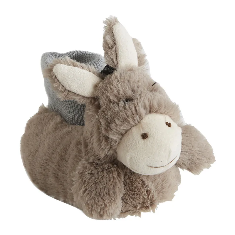 Chaussons peluche Âne Toile - Taupe/Gris-0