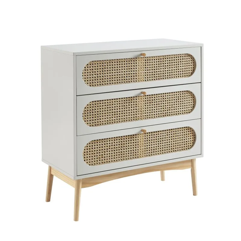 Commode Sixtine Gris Perle Rotin 3 tiroirs - 80x40x85cm-1