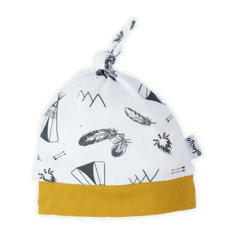 Bonnet à petit noeud Petit Indien - Blanc/Moutarde-0