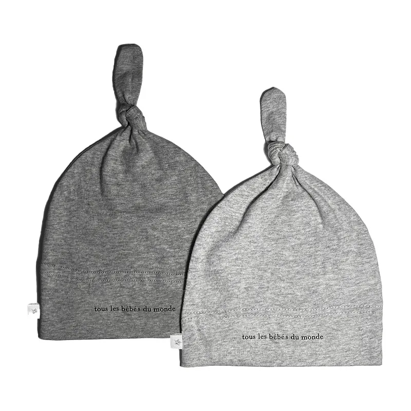 2 Bonnets Top Knot Hat Light Grey/Dark Grey - 0m+-1