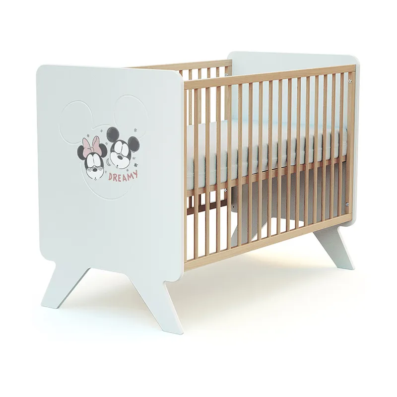 Lit Bébé + commode à langer Happy Days Mickey Blanc/Bois - 60x120cm-2