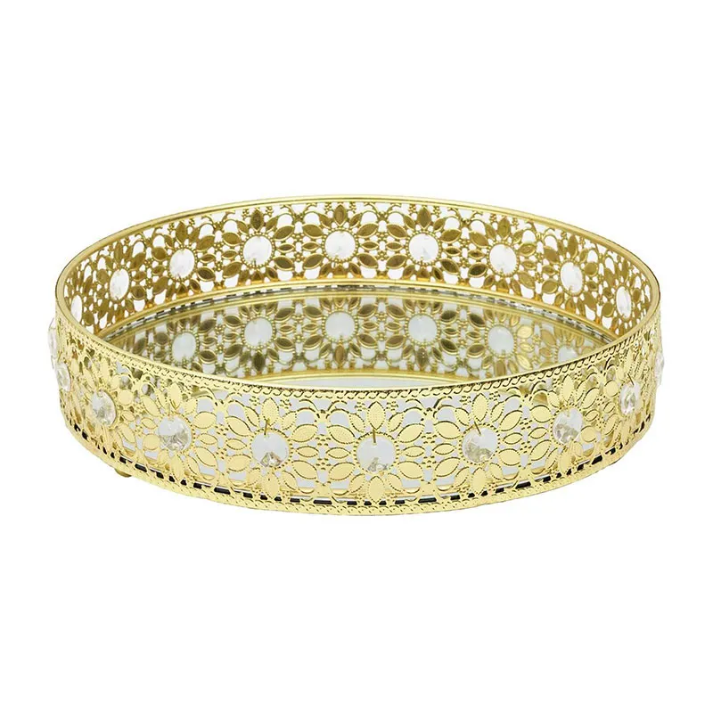 Plateau déco avec miroir Doré - ø25cm-0