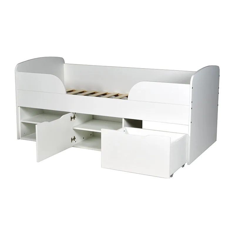Lit mi-hauteur avec rangement + Sommier + Rangements Elio Blanc-2
