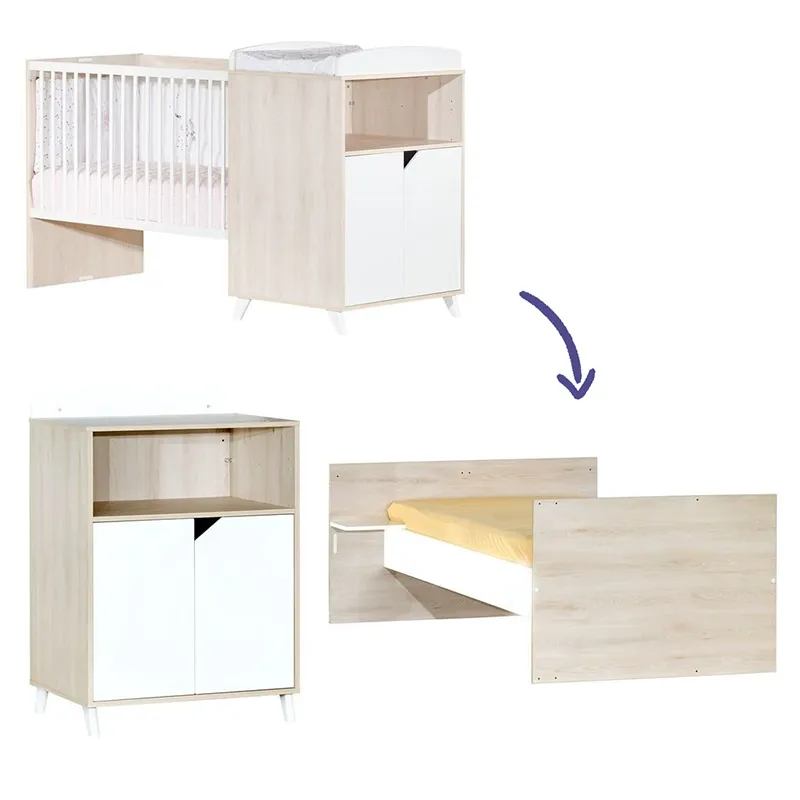 Lit Combiné évolutif Bois Scandi Naturel - 60x120cm/90x190cm-0
