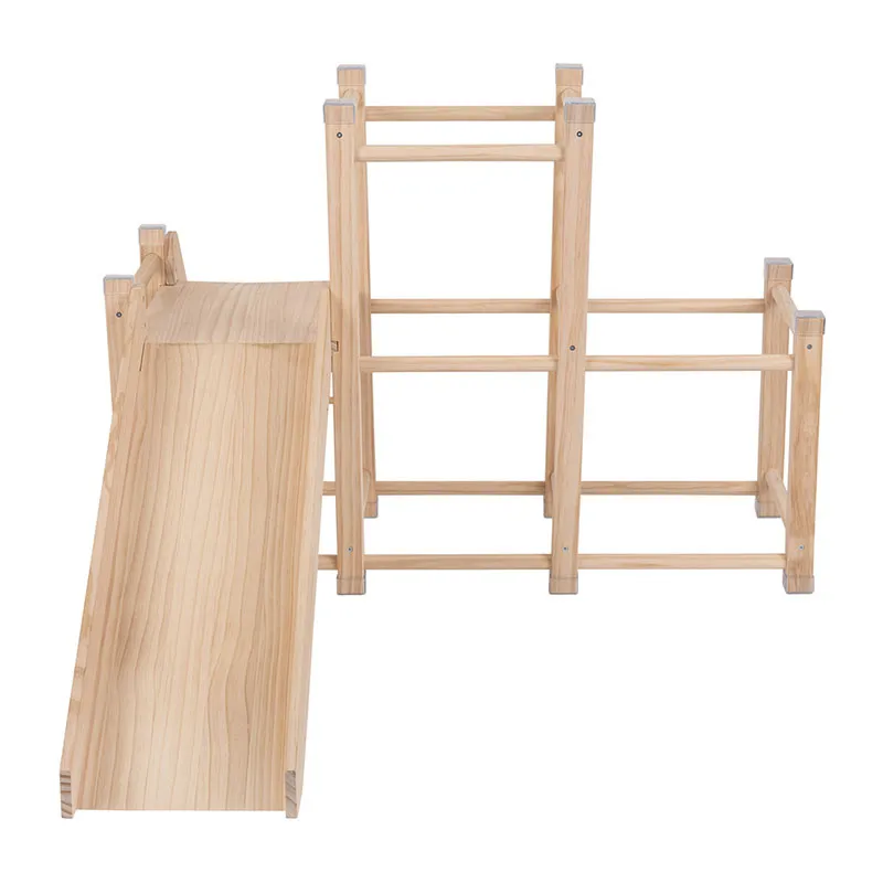 Aire de jeux Bois + Toboggan + Cadre d'escalade Naturel - 156x105cm-7