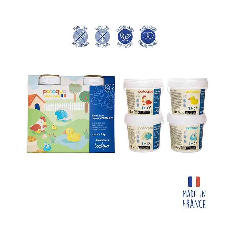 Pâte à jouer 4 pots 500 g Rouge/Jaune/Blanc/Bleu - 12m+-0