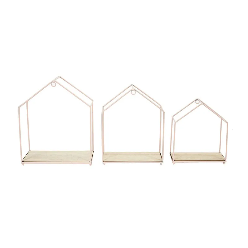 3 Étagères maison filaire Rose - 23x13x28cm-1