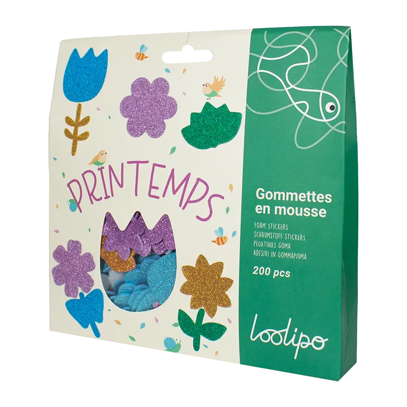 Gommettes mousse EVA pailletée Printemps 200pcs - 3+-3