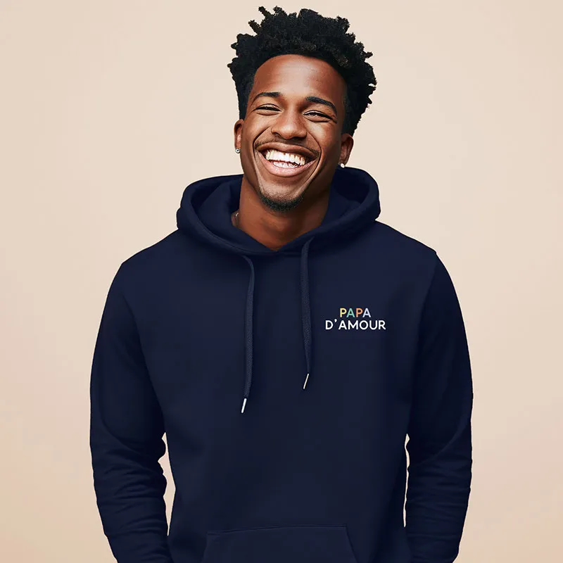 Hoodie Papa d'Amour coloré cœur - Navy-0