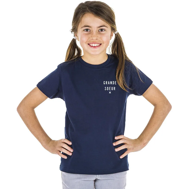 T-shirt Fille Grande soeur x coeur BIO - Navy-0