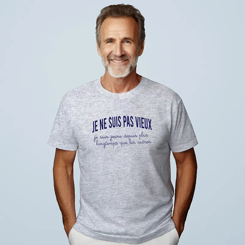 T-shirt Homme Je ne suis pas vieux, je suis jeune depuis plus longtemps que les autres BIO - Gris Chiné-0