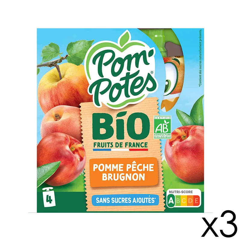 12 Compotes Gourdes BIO Pomme Pêche Brugnon - 12x90g-0