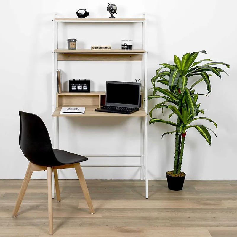 Bureau étagère Zack Blanc - 81x48x160cm-0
