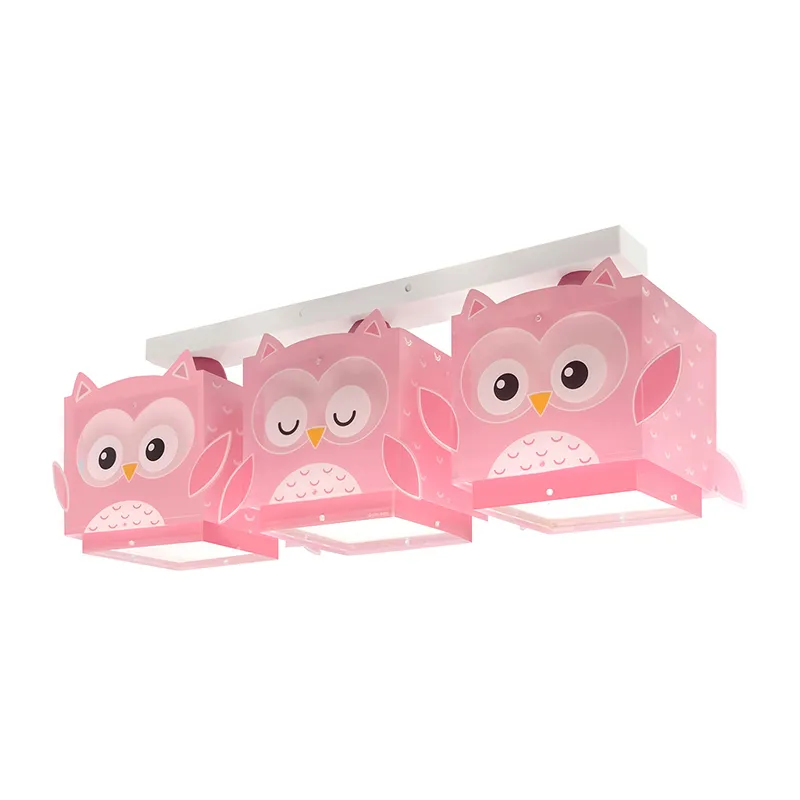 Plafonnier 3 Lumières Hibou Rose - 51x15x20,5cm-0