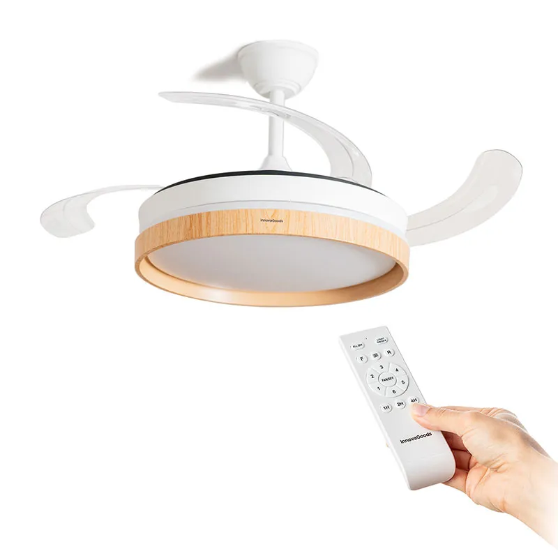 Ventilateur de Plafond 72W + Lumière LED + 4 Pales Rétractables Bois - Ø49-104cm-5