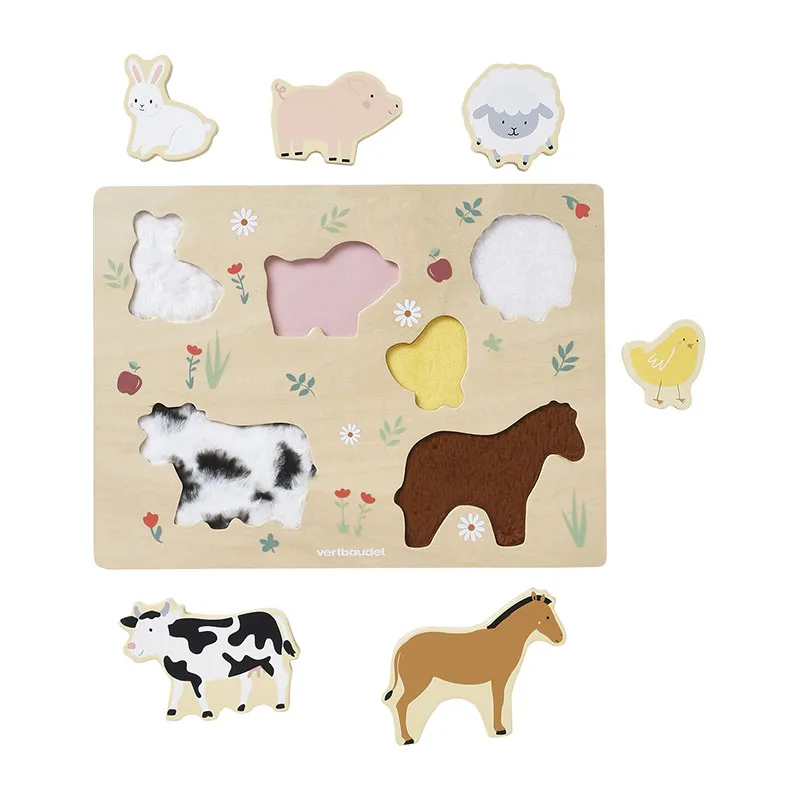 Puzzle tactile animaux en bois - Beige - 10m+-1