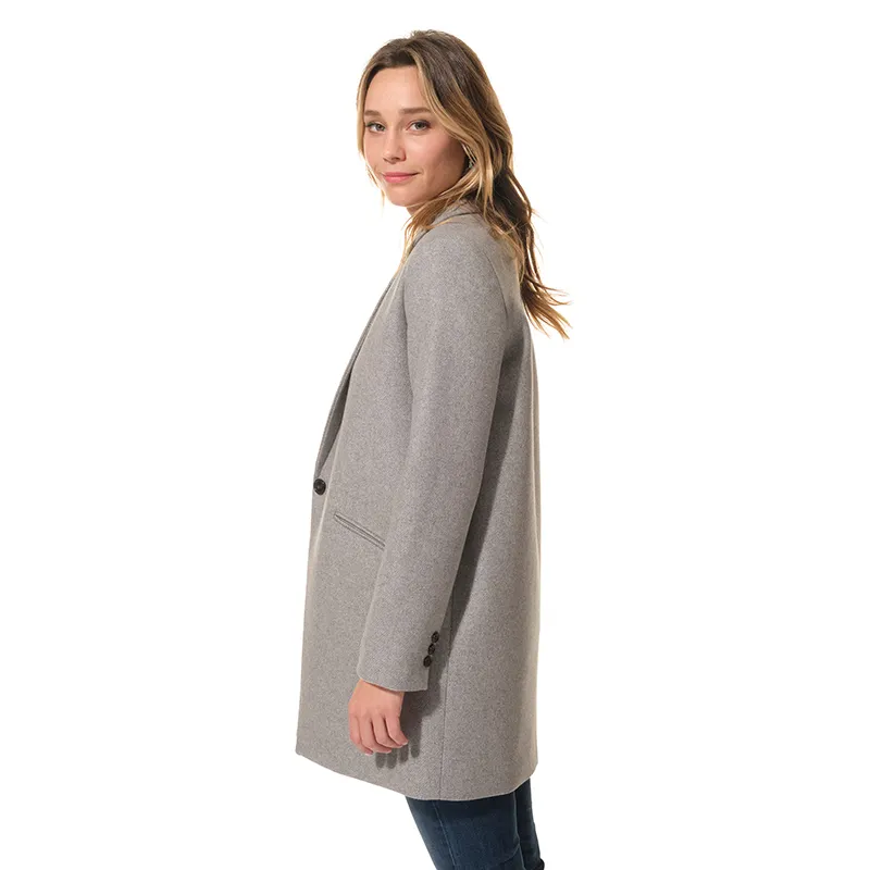 Manteau Mi-long Drap de lain Col tailleur Femme - Gris Chiné-3