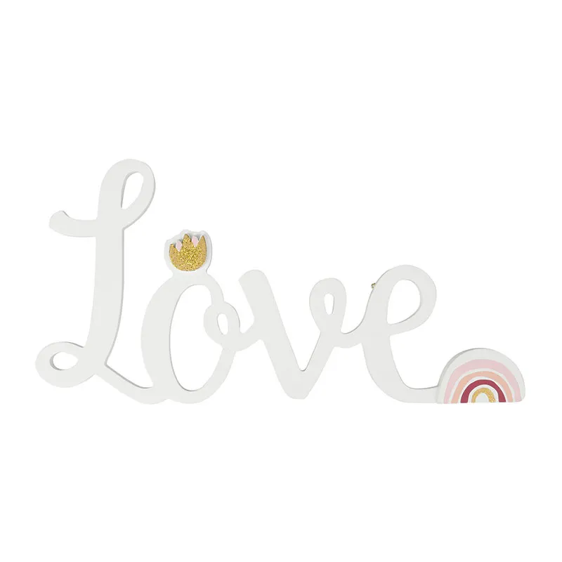 Mot Décoratif Bois Love Blanc - 30x15cm-0