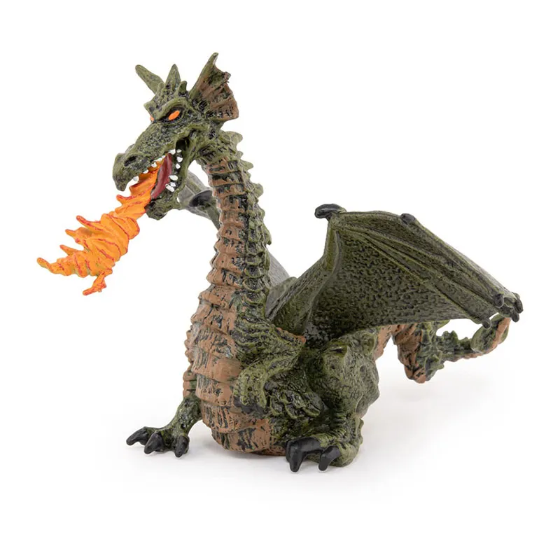 Dragon ailé vert avec flamme - 9x14x15cm-5