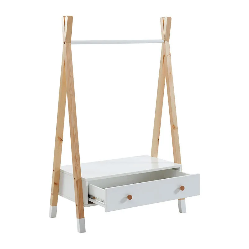 Portant Tipi + Tiroir Bois/Blanc - 80x40x130cm-2