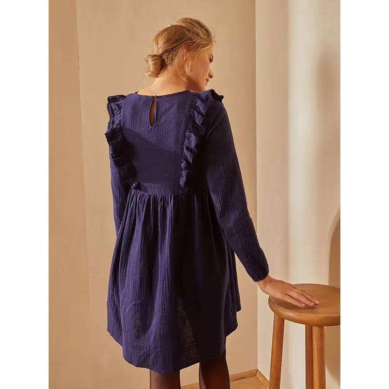 Robe de grossesse gaze de coton - Encre-6