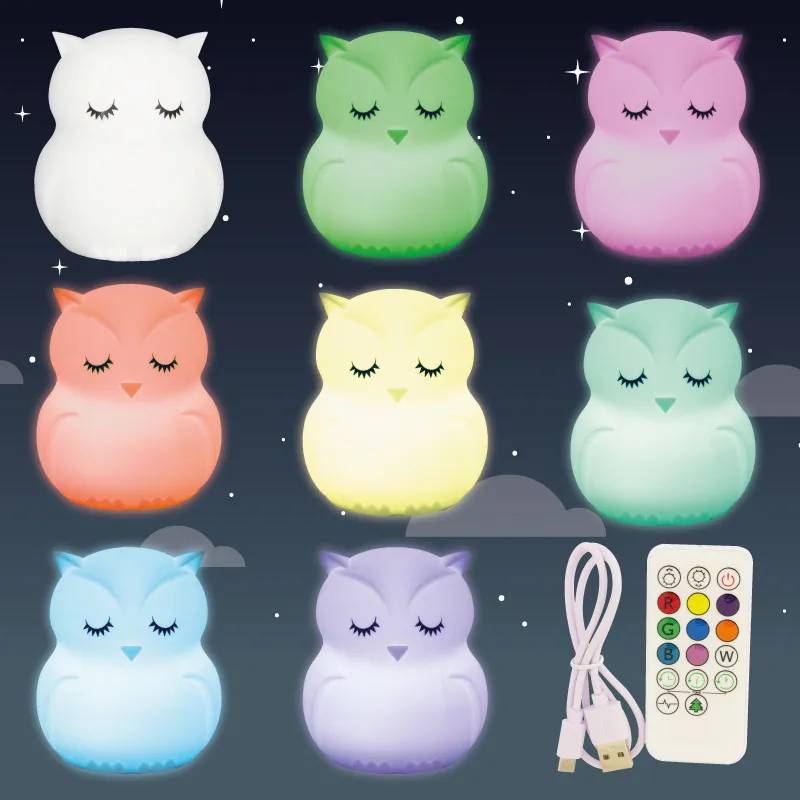 Veilleuse 8 couleurs Hibou - 6,9x8cm-1