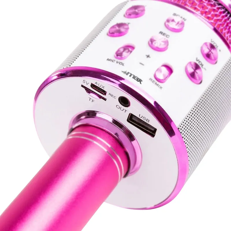Microphone Bluethooth sans fil pour karaoké - Rose-1