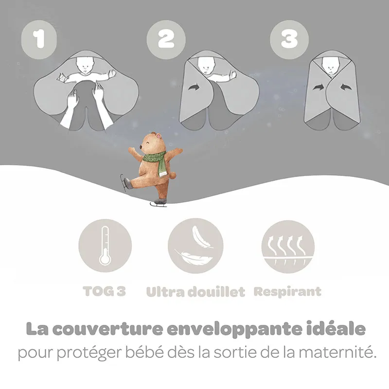 Couverture polaire Babynomade Gris Chiné/Blanc - 0-6m-4
